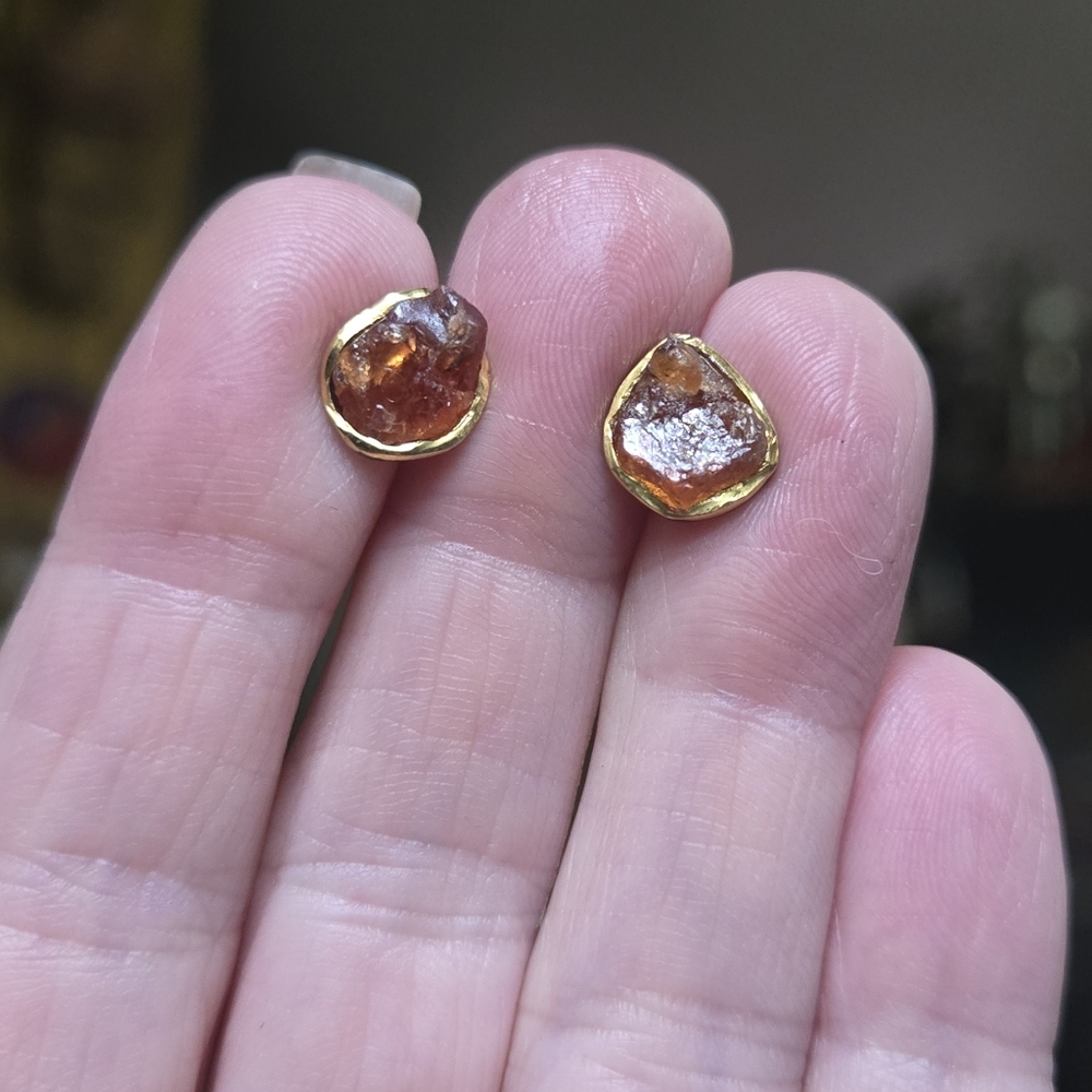 Tangarine Tourmaline Natural Sterling Rhodium & Gold Stud Earrings 2k Each - Picture 8 of 10